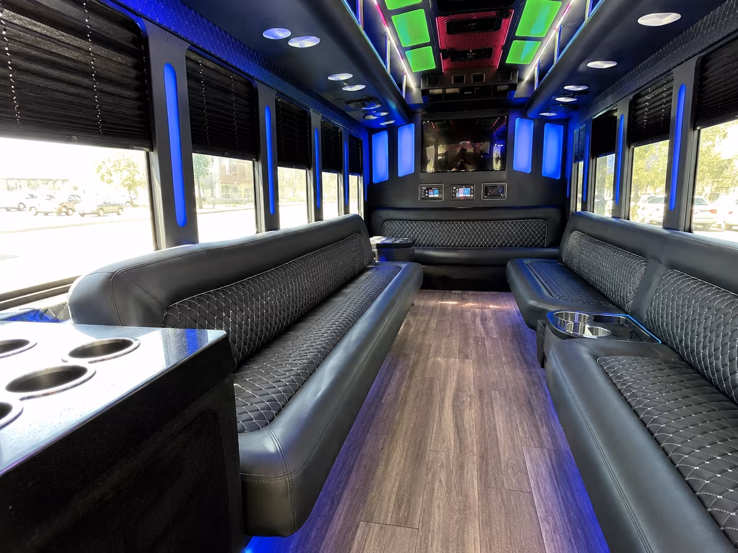 clinton 15 passenger party bus inside