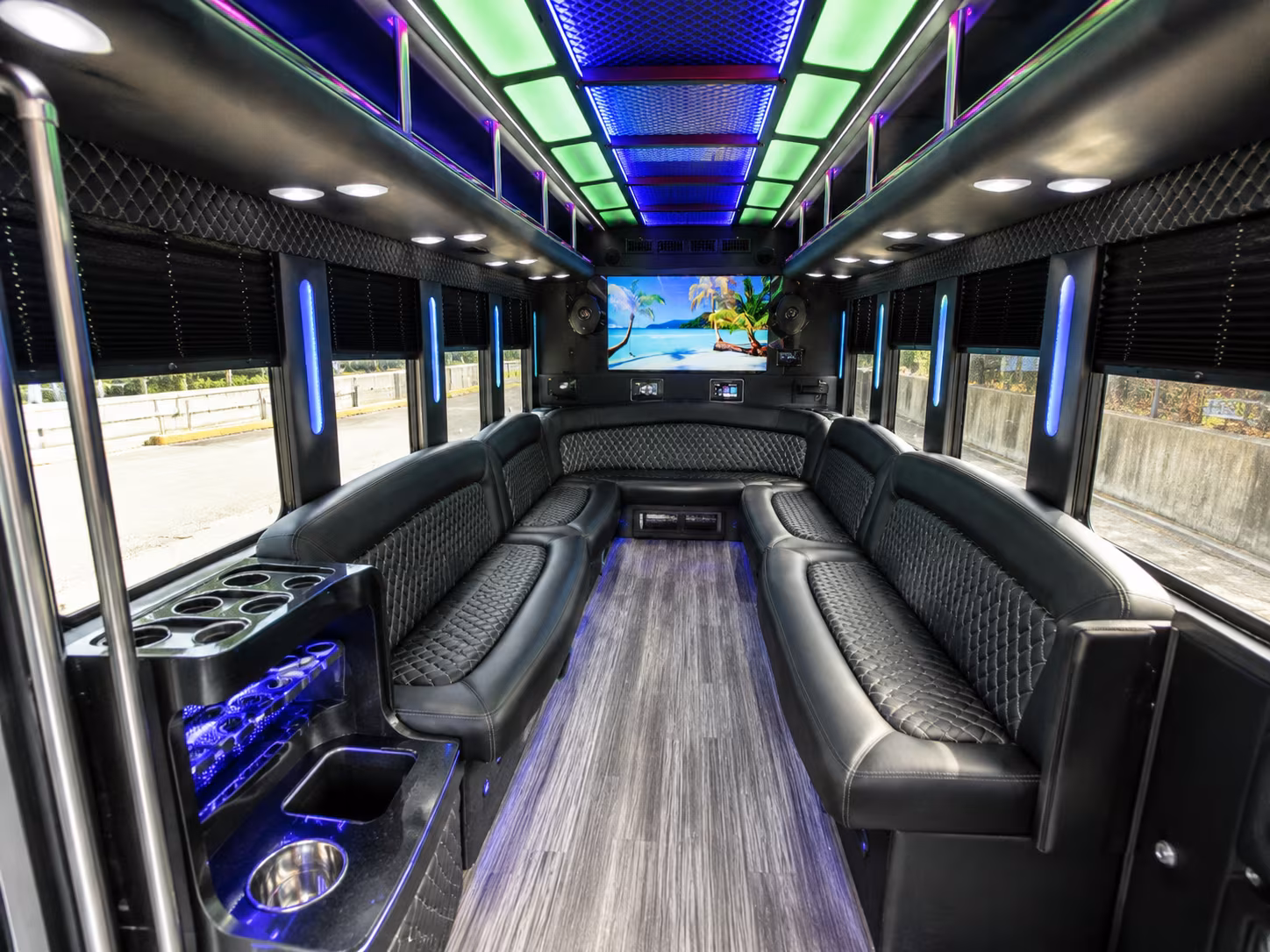 clinton 18 passenger party bus inside