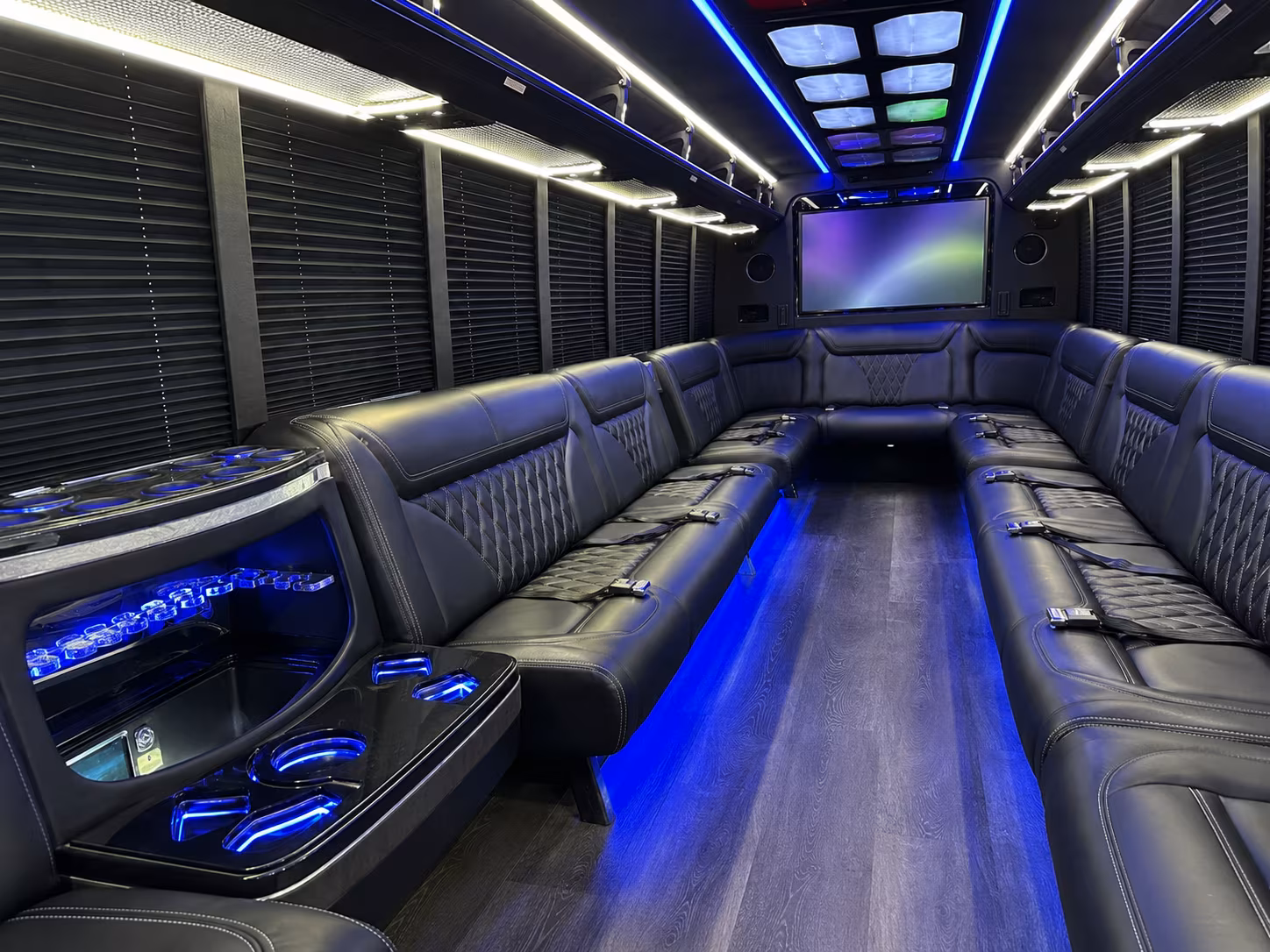 clinton 20 passenger party bus inside