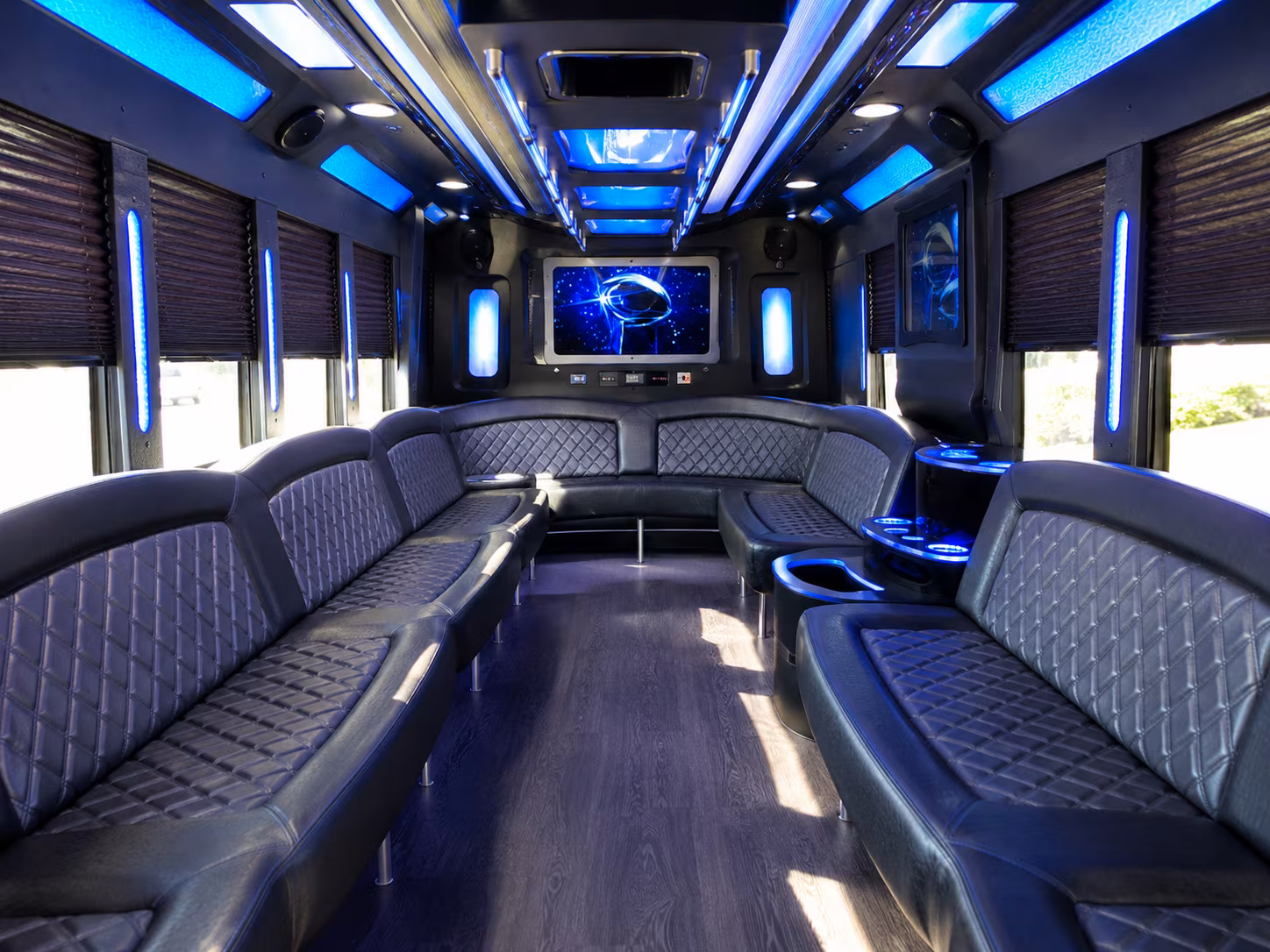clinton 28 passenger party bus inside