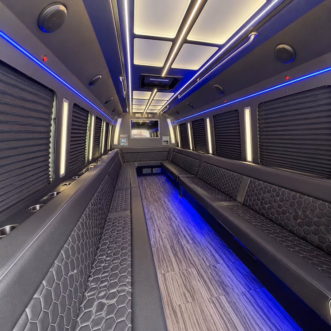 clinton 30 passenger party bus interior